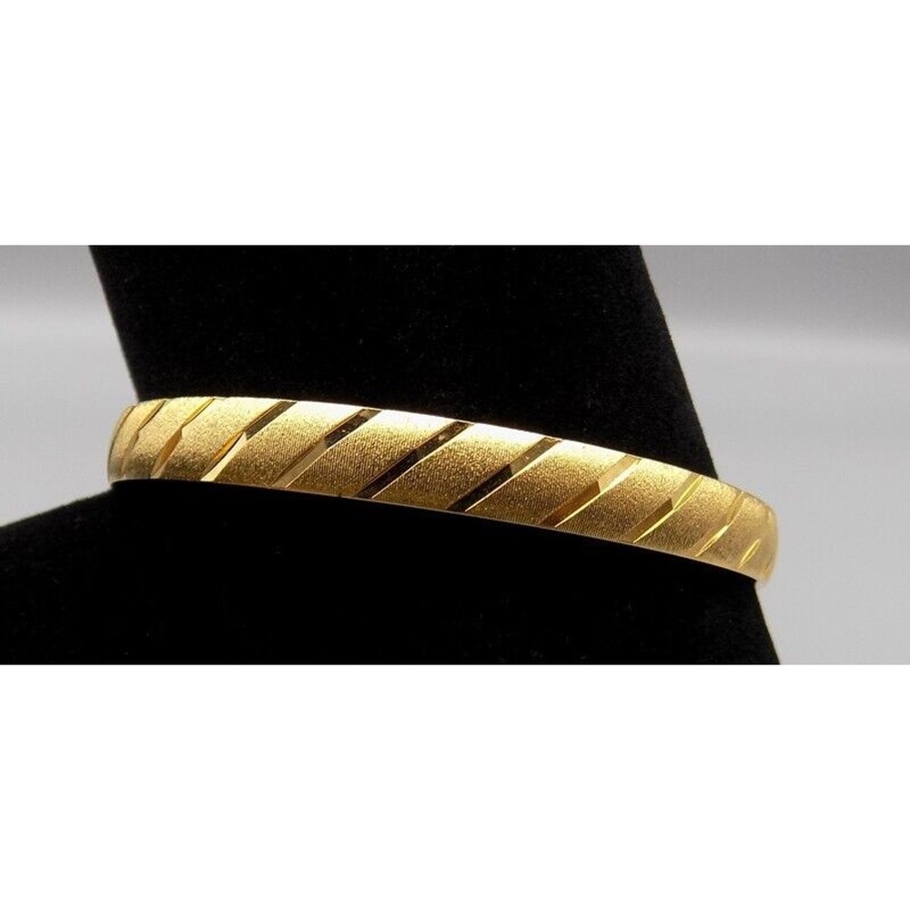 Monet Signed Bangle Bracelet Brushed & Etched Gold-Tone New Condition